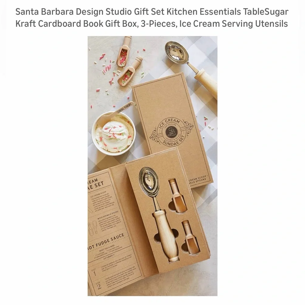 Ice Cream Sundae Set with Wooden Handle Scoop